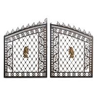 A Pair of Parcel Gilt Iron and Metal Lion-Decorated Gates