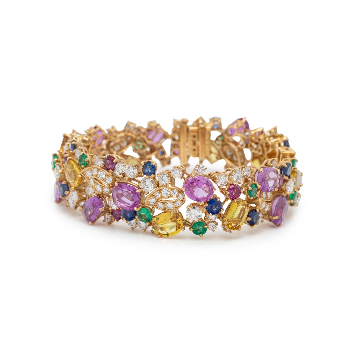 OSCAR HEYMAN & BROTHERS, MULTICOLOR SAPPHIRE, EMERALD AND DIAMOND PARURE