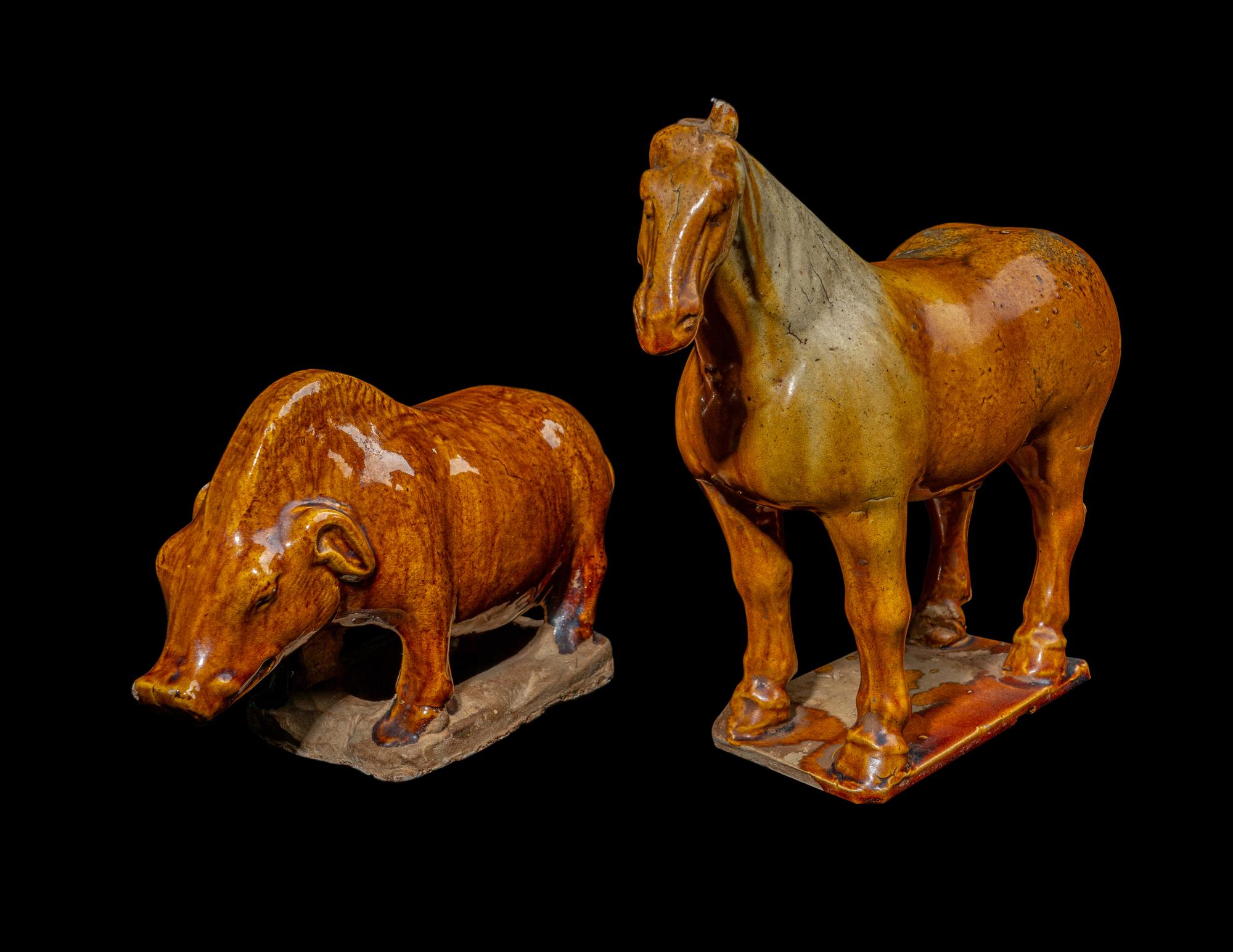 Two Chinese Brown Glazed Animal Figures