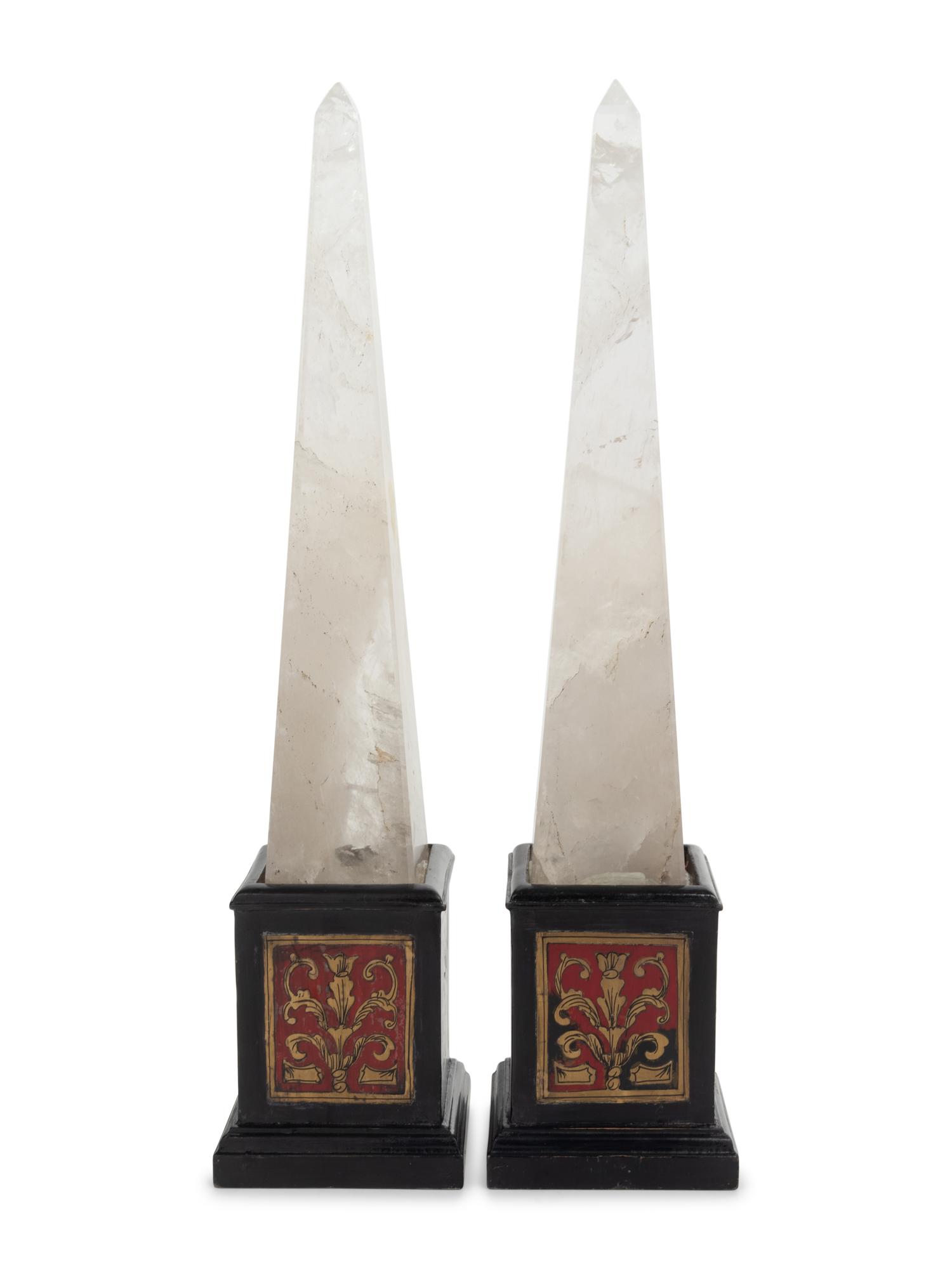 A Pair of Napoleon III Style Boulle Marquetry and Rock Crystal Obelisks