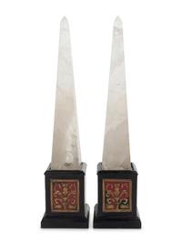 A Pair of Napoleon III Style Boulle Marquetry and Rock Crystal Obelisks