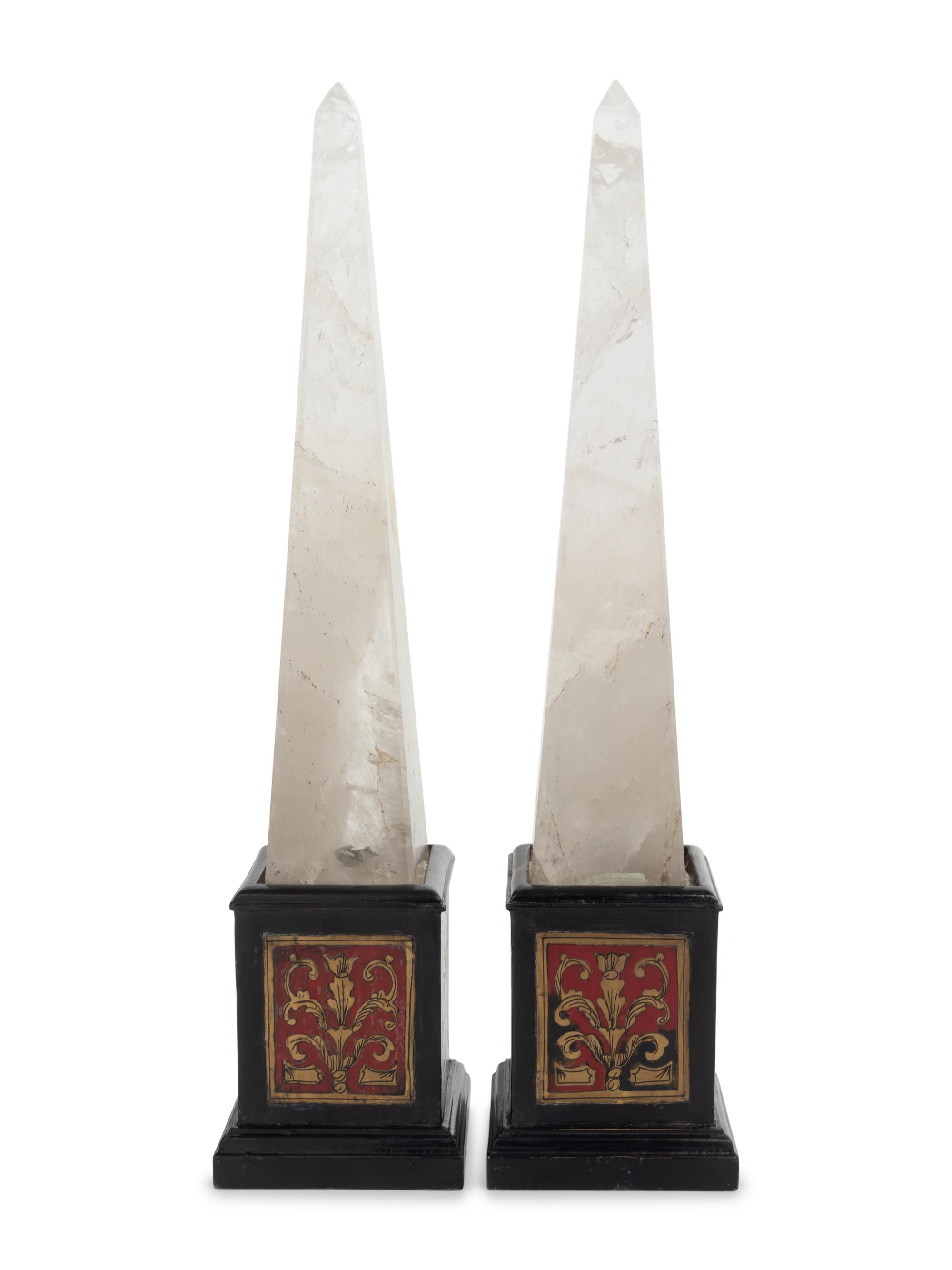 A Pair of Napoleon III Style Boulle Marquetry and Rock Crystal Obelisks