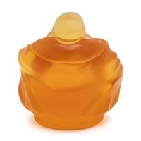 A Lalique Amber Glass Happy Buddha Figure