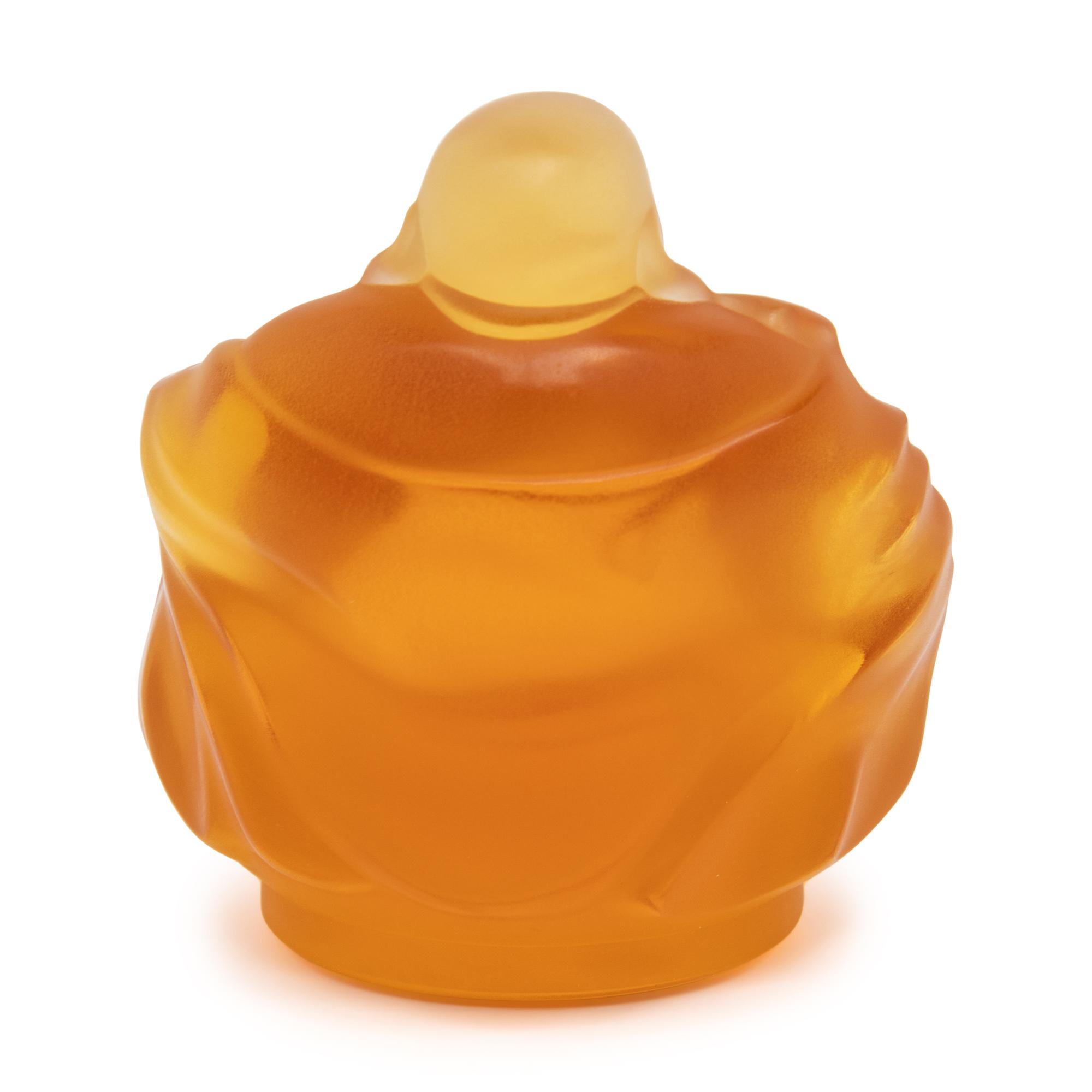 A Lalique Amber Glass Happy Buddha Figure
