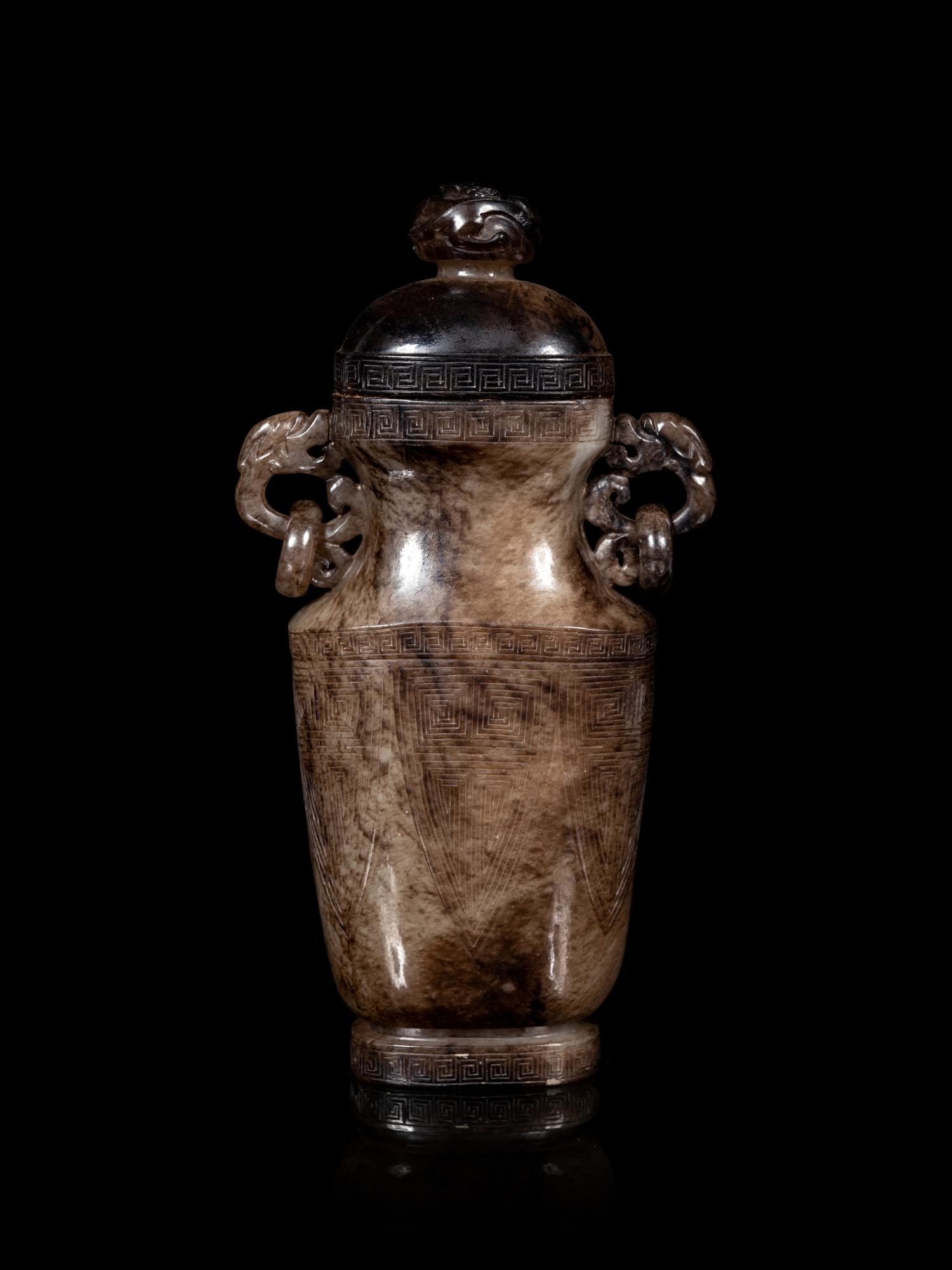 A Chinese Greyish Celadon Jade Covered Vase