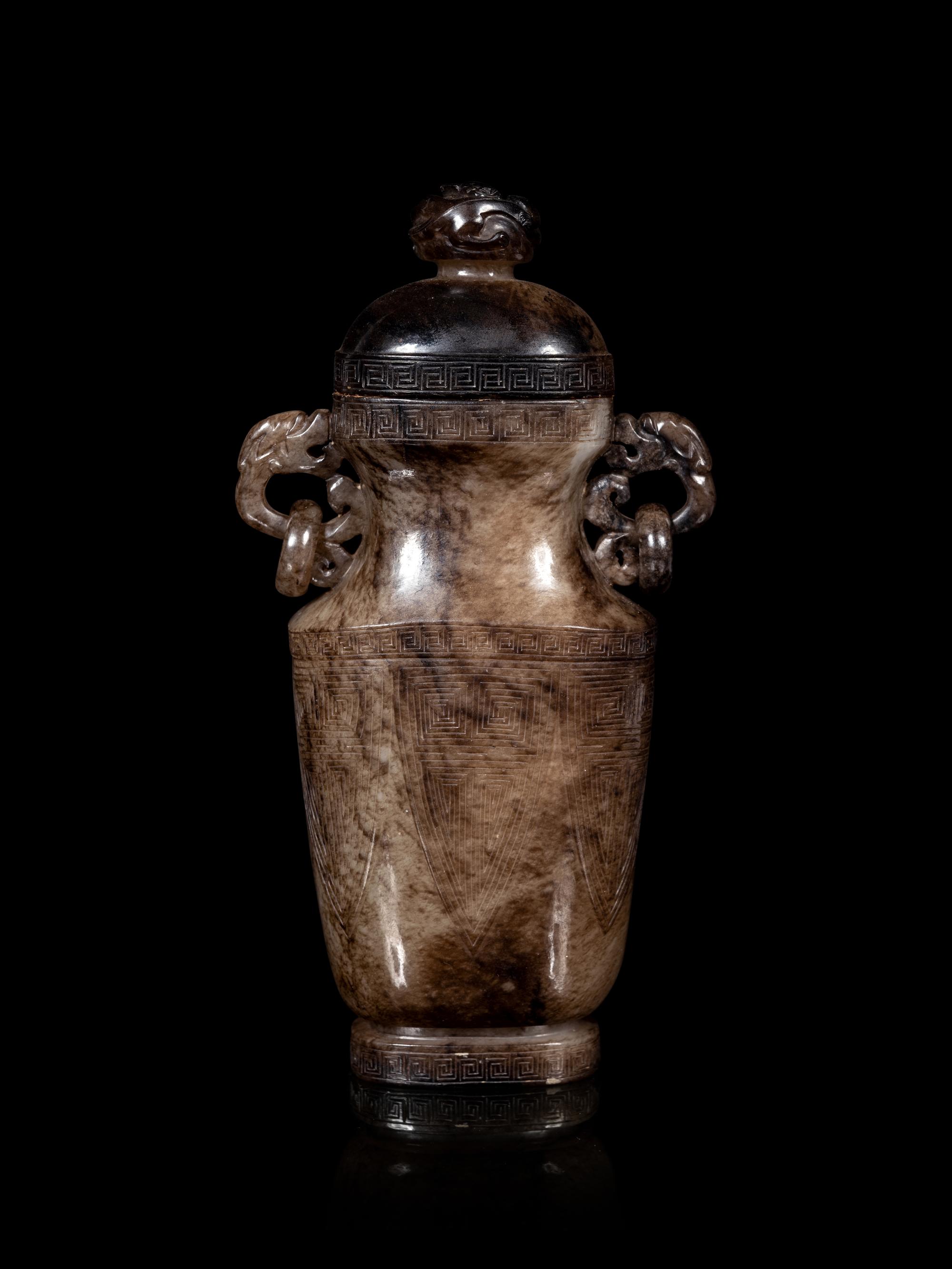 A Chinese Greyish Celadon Jade Covered Vase