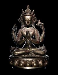 A Large Tibetan Gilt Bronze Figure of Shadakshari Lokeshvara