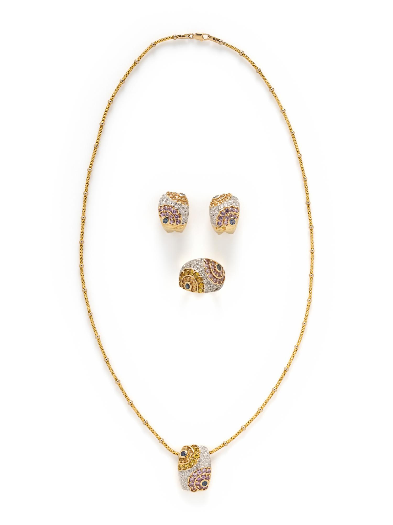 MULTICOLOR SAPPHIRE, DIAMOND, AND YELLOW GOLD SUITE