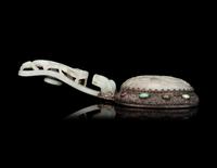 A Chinese Celadon and White Jade-Mounted Silver Hand Mirror
