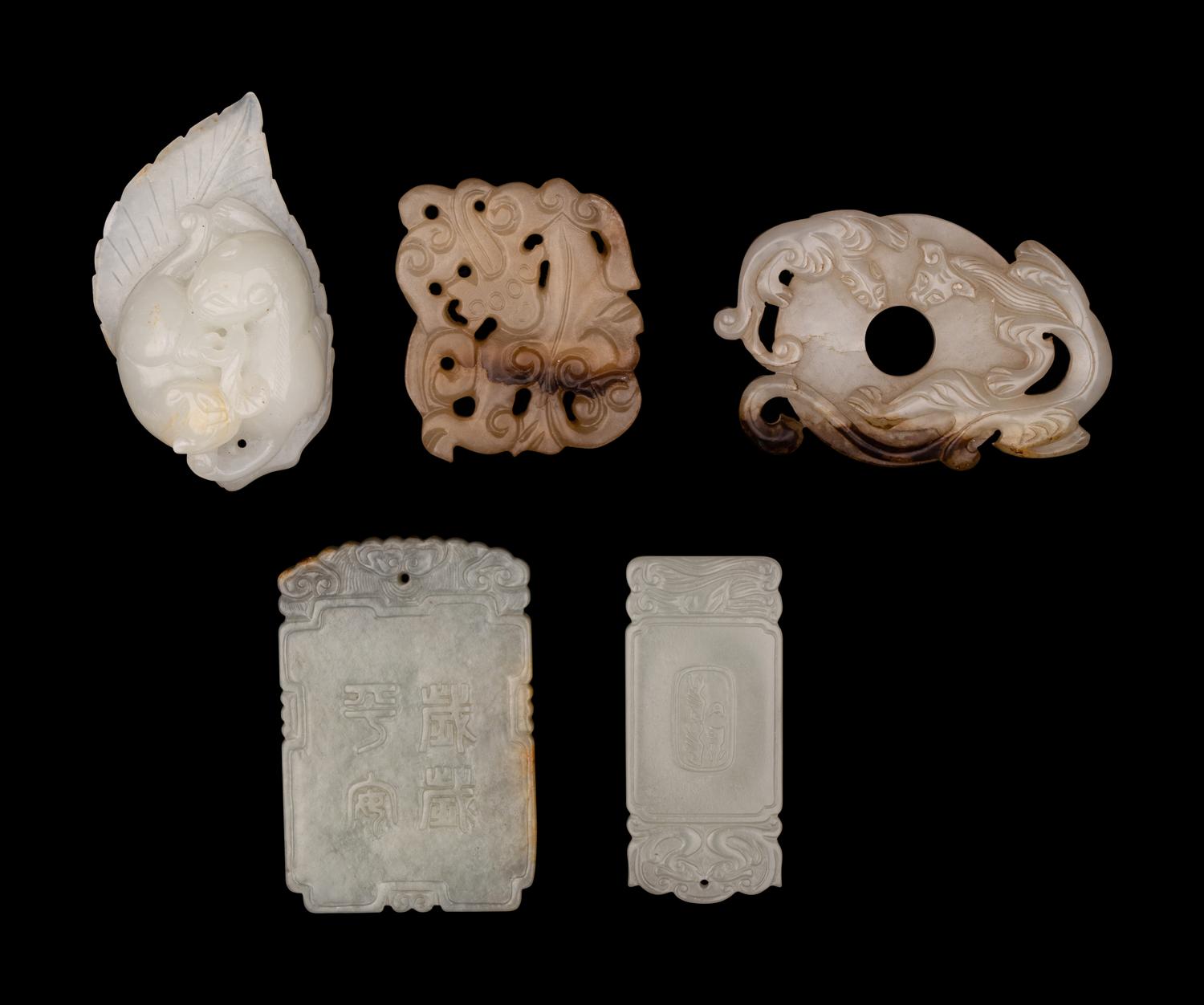 Five Chinese Carved Jade Pendants
