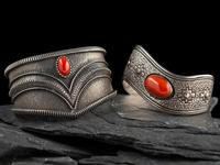 Navajo Silver and Coral Cuff Bracelets