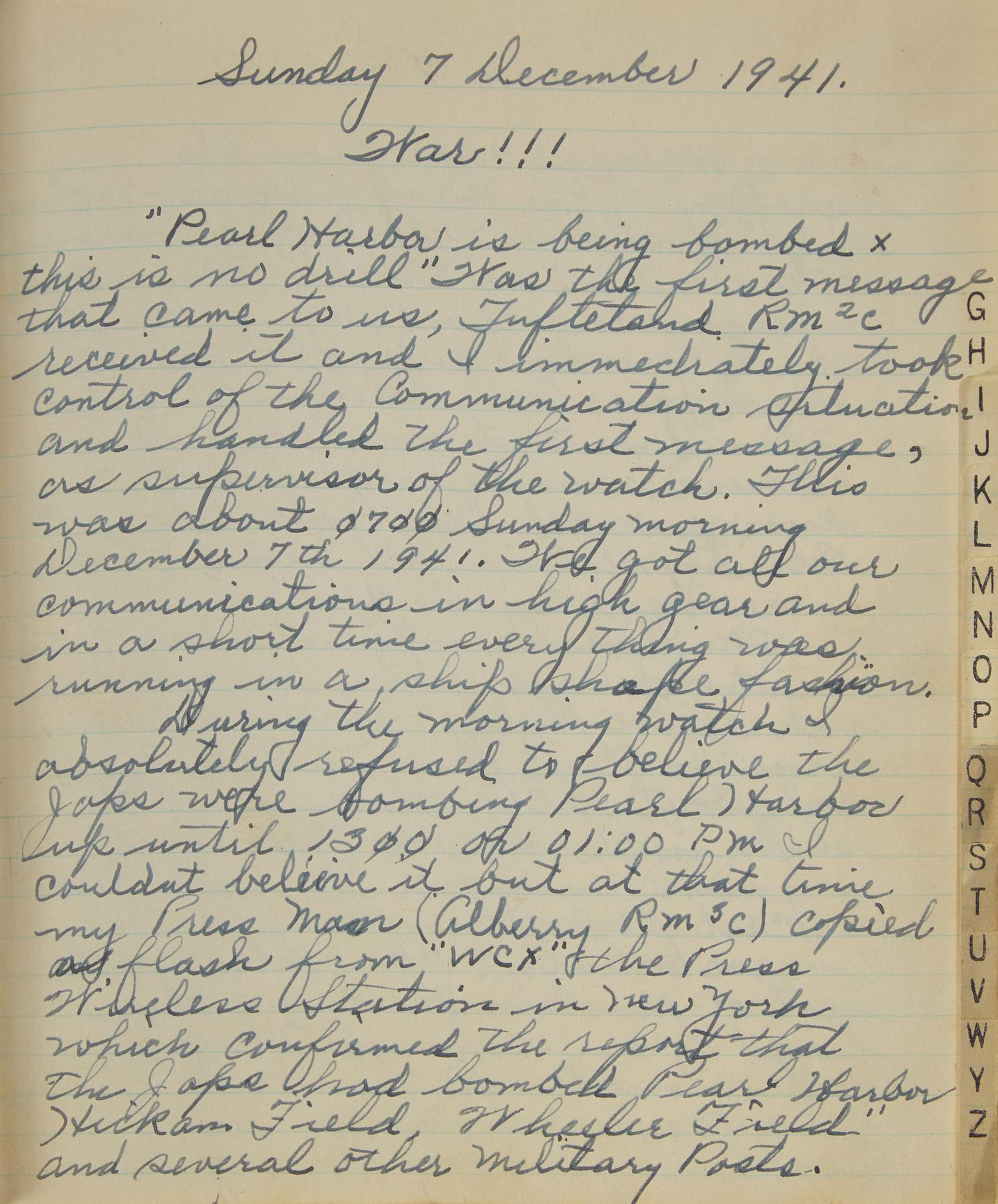 [World War II] An Incredibly Vivid Manuscript Diary Reporting the Attack on Pearl Harbor, ca. 1941-42
