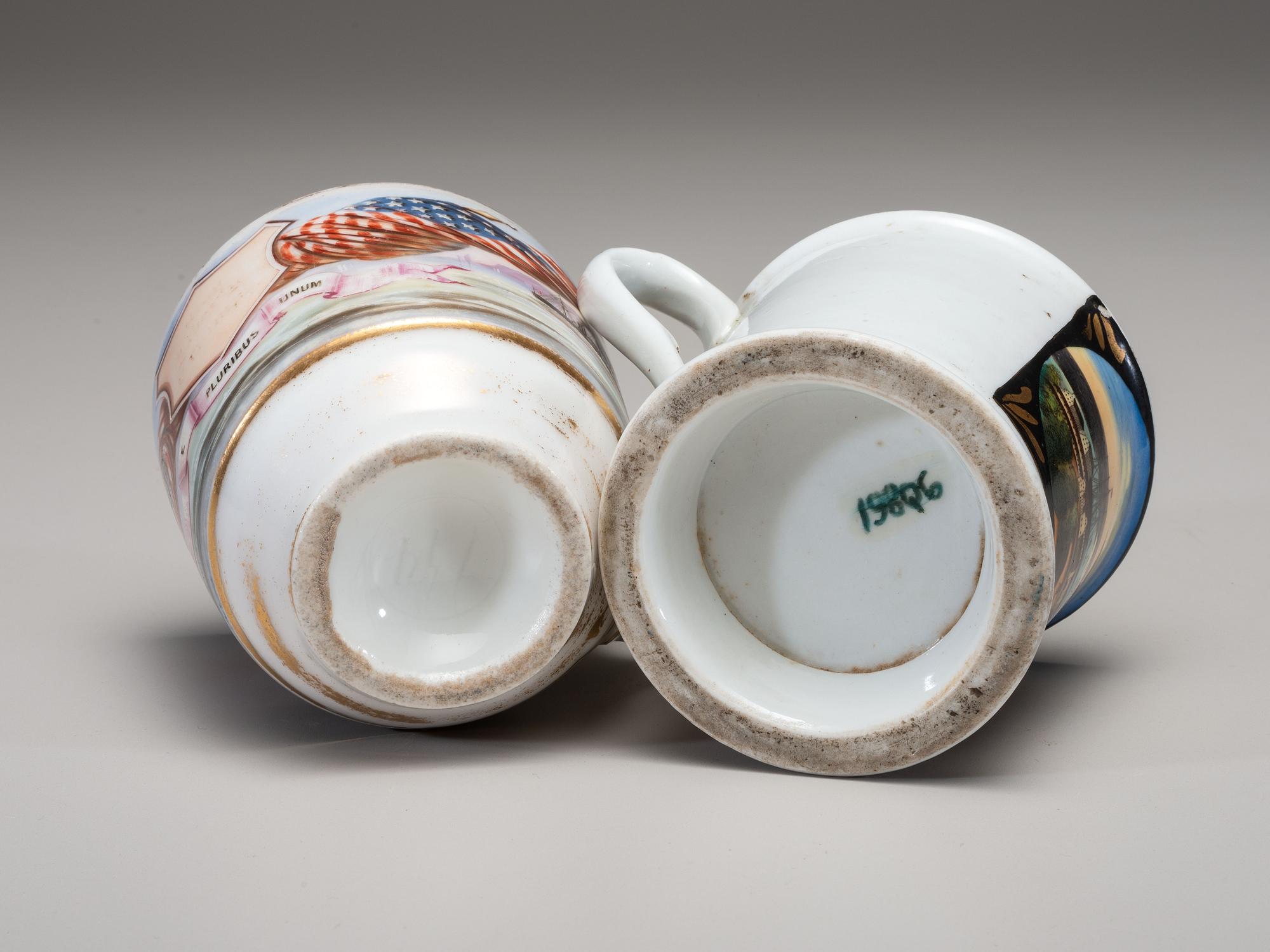 Two Painted Porcelain Shaving Mugs