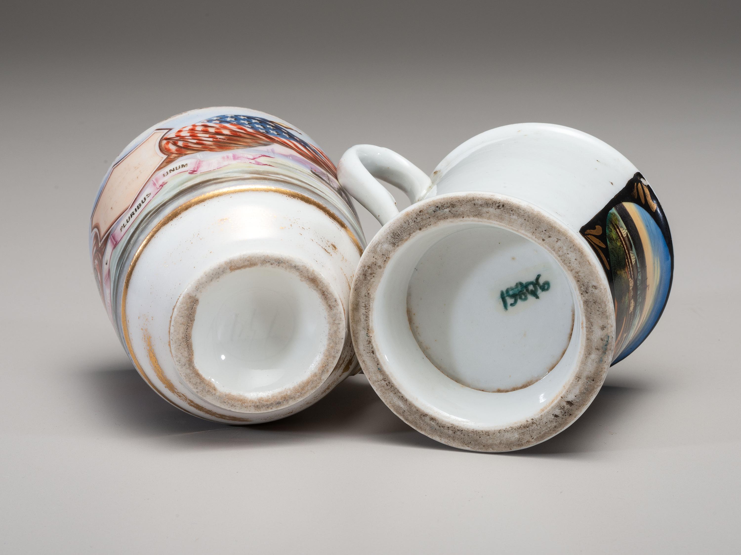 Two Painted Porcelain Shaving Mugs