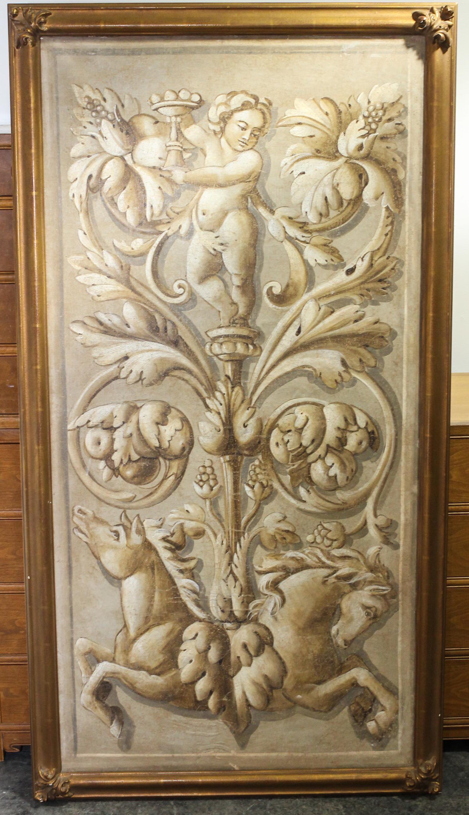 A Painted Grotto Style Canvas. 63 x 31 inches.