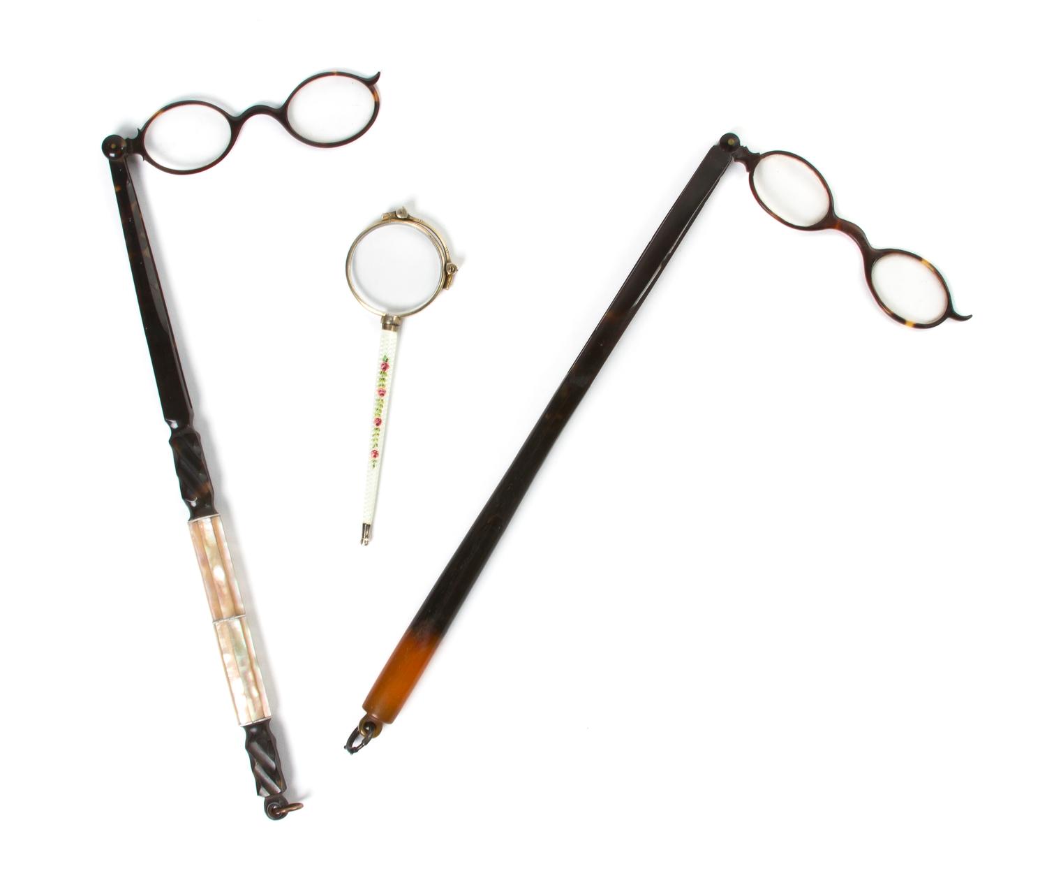 A Group of Three Lorgnettes, Length of first 10 7/8 inches.