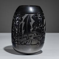 Carved Figural Blackware Pottery Vase November 1994