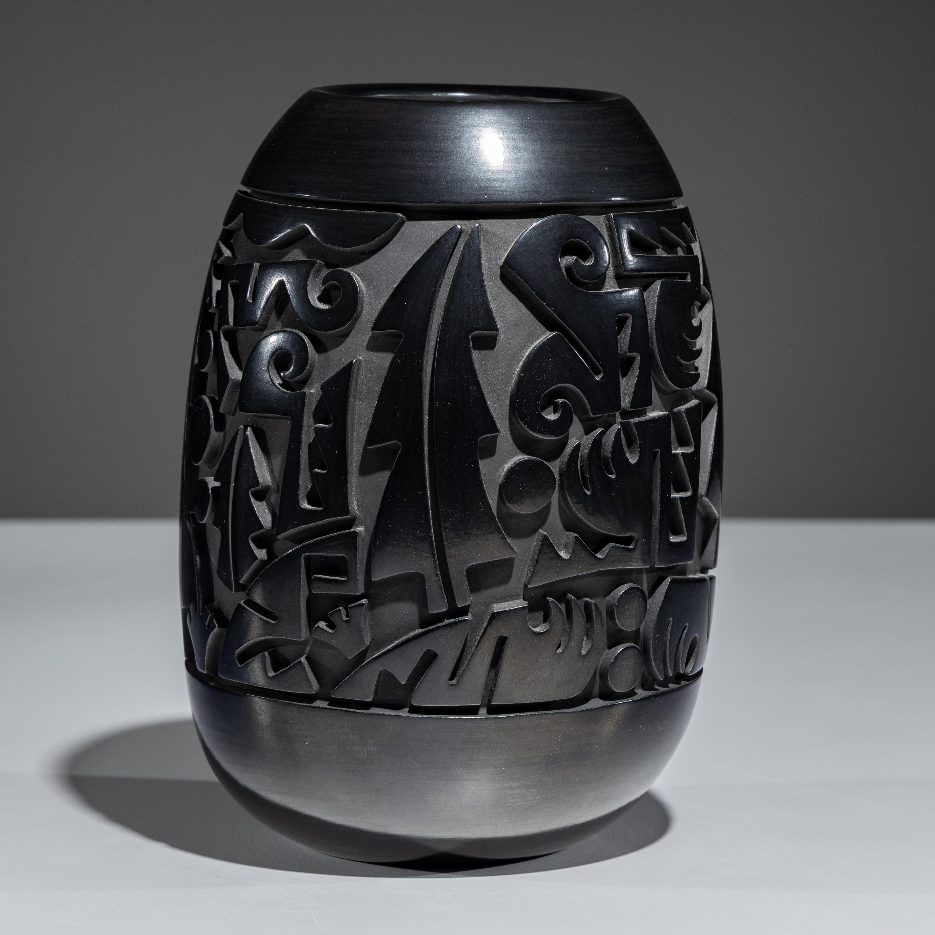 Carved Figural Blackware Pottery Vase November 1994