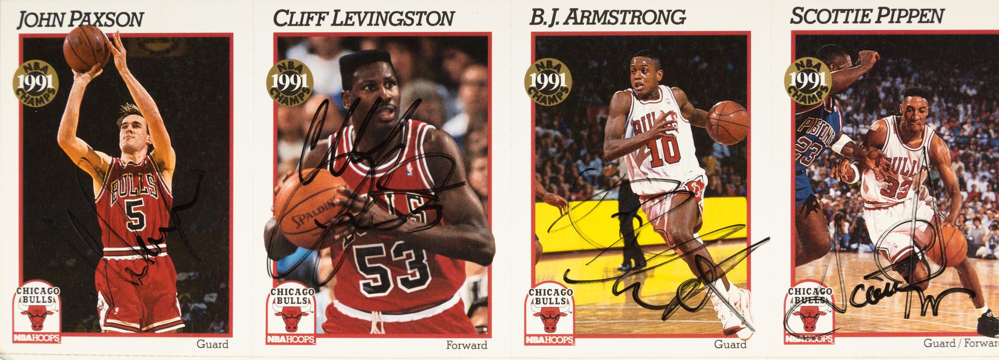 A Chicago Bulls Signed Uncut Sheet of 1992 NBA Hoops Basketball Cards Featuring Michael Jordan and Scottie Pippen (Beckett Authentication Services Letter),