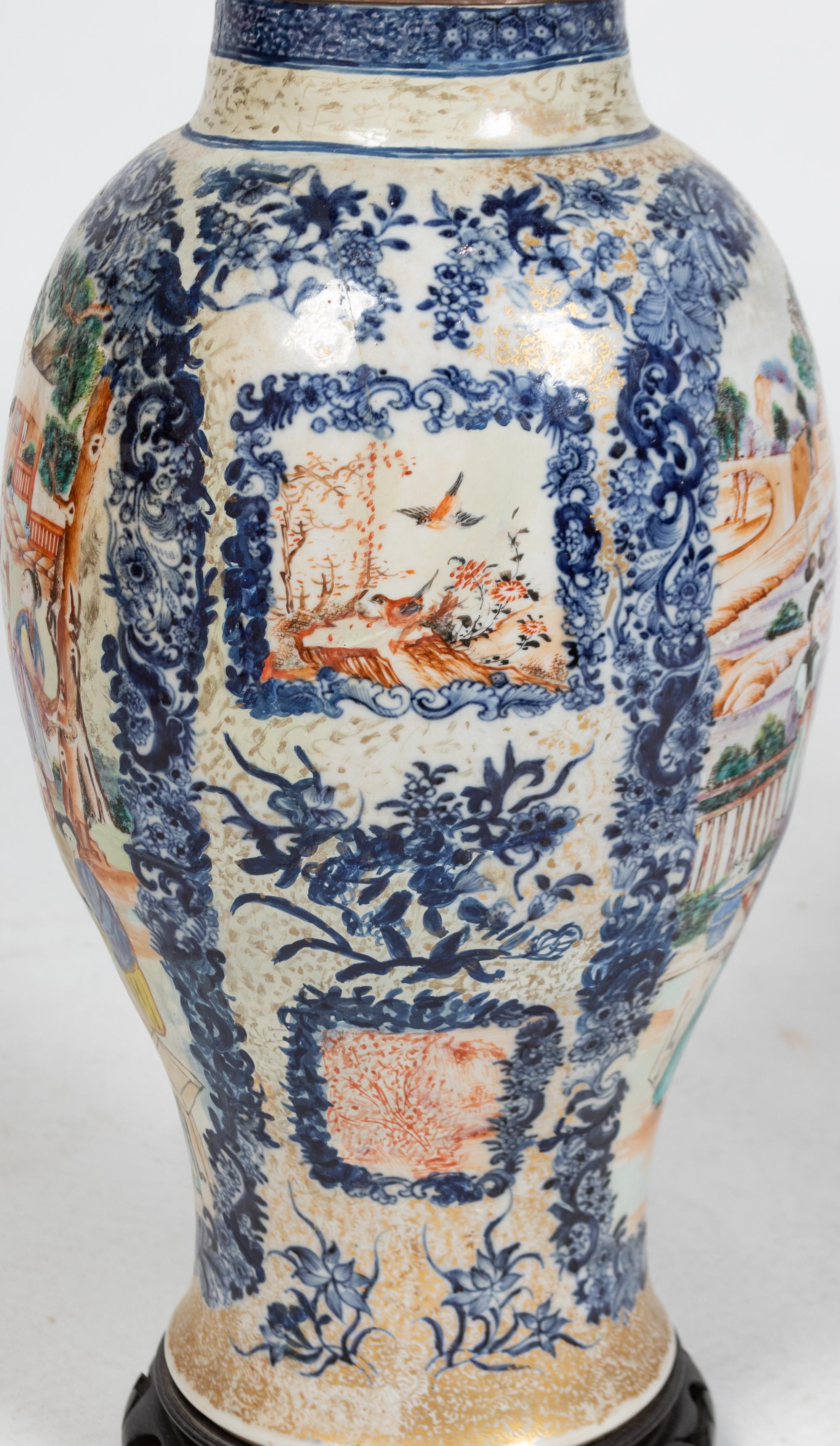 Two Similar Chinese Famille Rose Porcelain Vases Mounted as Lamps