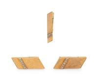GOLD AND DIAMOND CUFFLINKS AND TIE CLIP