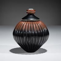Black and Sienna Melon Jar, with Heishi and Turquoise Cabochon