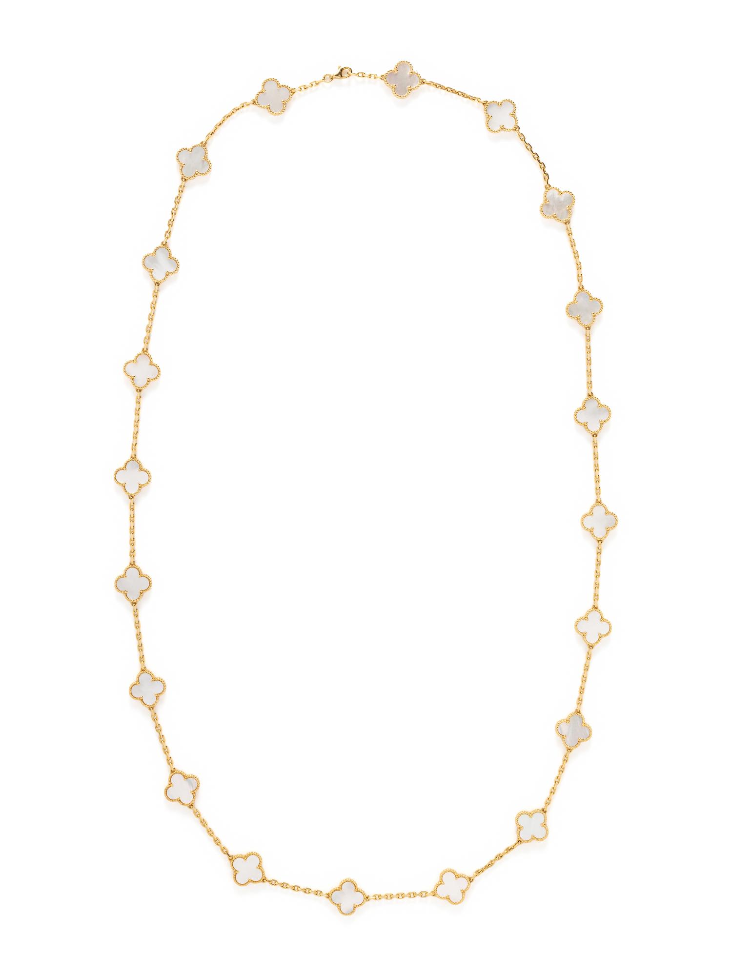 VAN CLEEF & ARPELS, YELLOW GOLD AND MOTHER-OF-PEARL 'ALHAMBRA' NECKLACE