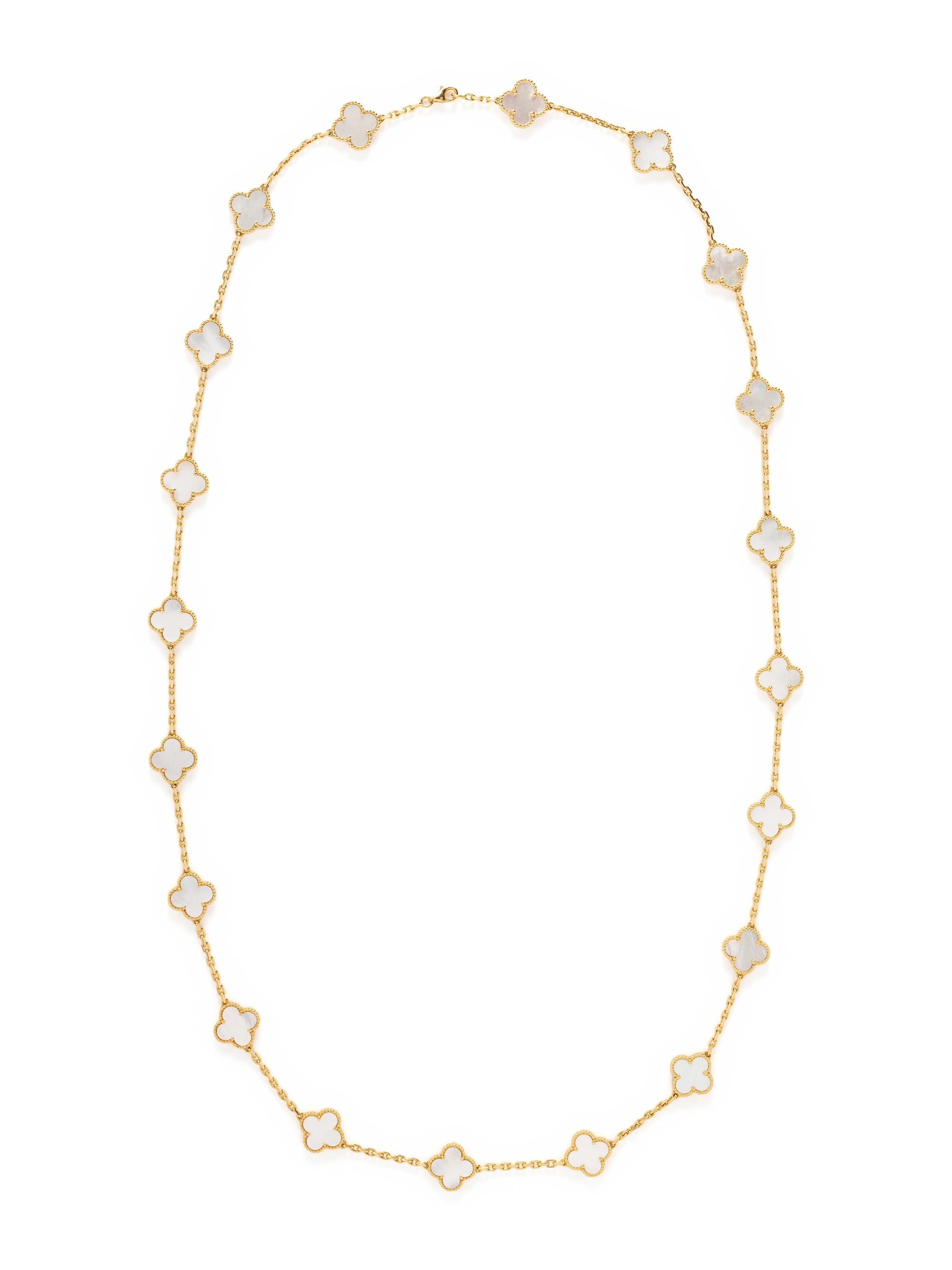 VAN CLEEF & ARPELS, YELLOW GOLD AND MOTHER-OF-PEARL 'ALHAMBRA' NECKLACE