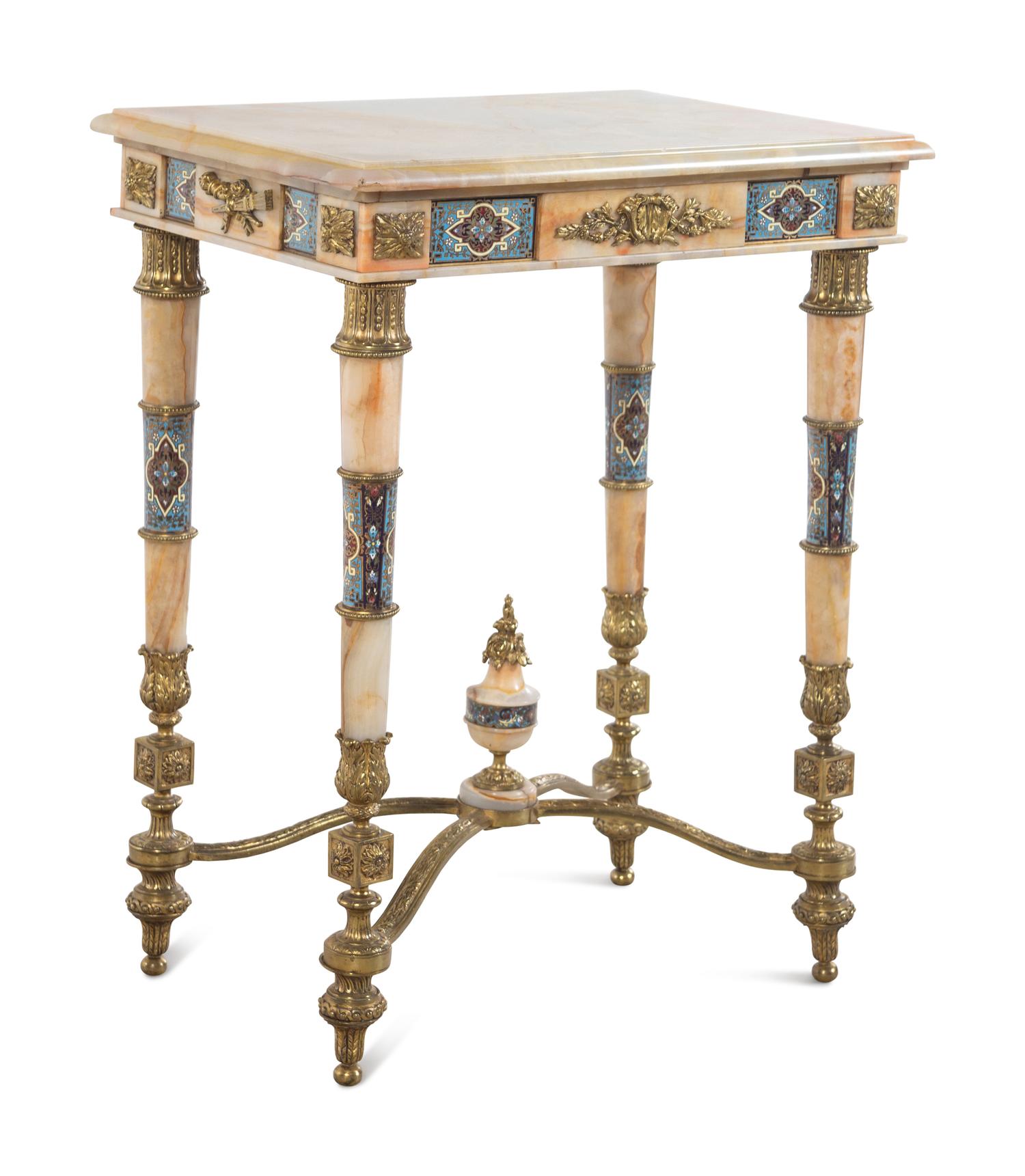 A French Onyx, Gilt Bronze and Champlevé Side Table