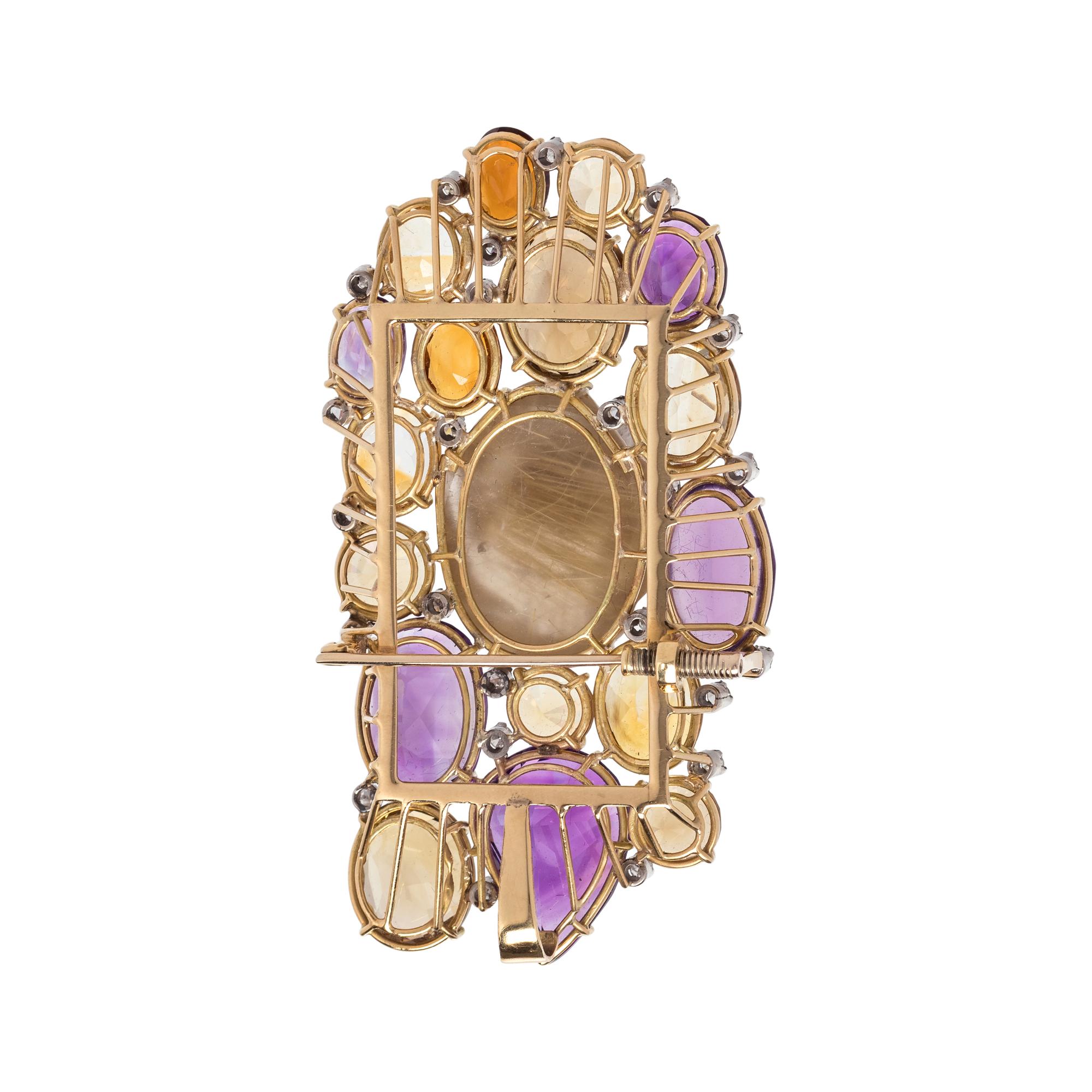 MULTIGEM AND DIAMOND PENDANT/BROOCH