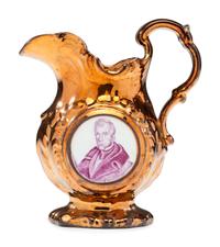 A Staffordshire Transfer-Printed Copper Lustre 'William Henry Harrison' Cream Pitcher