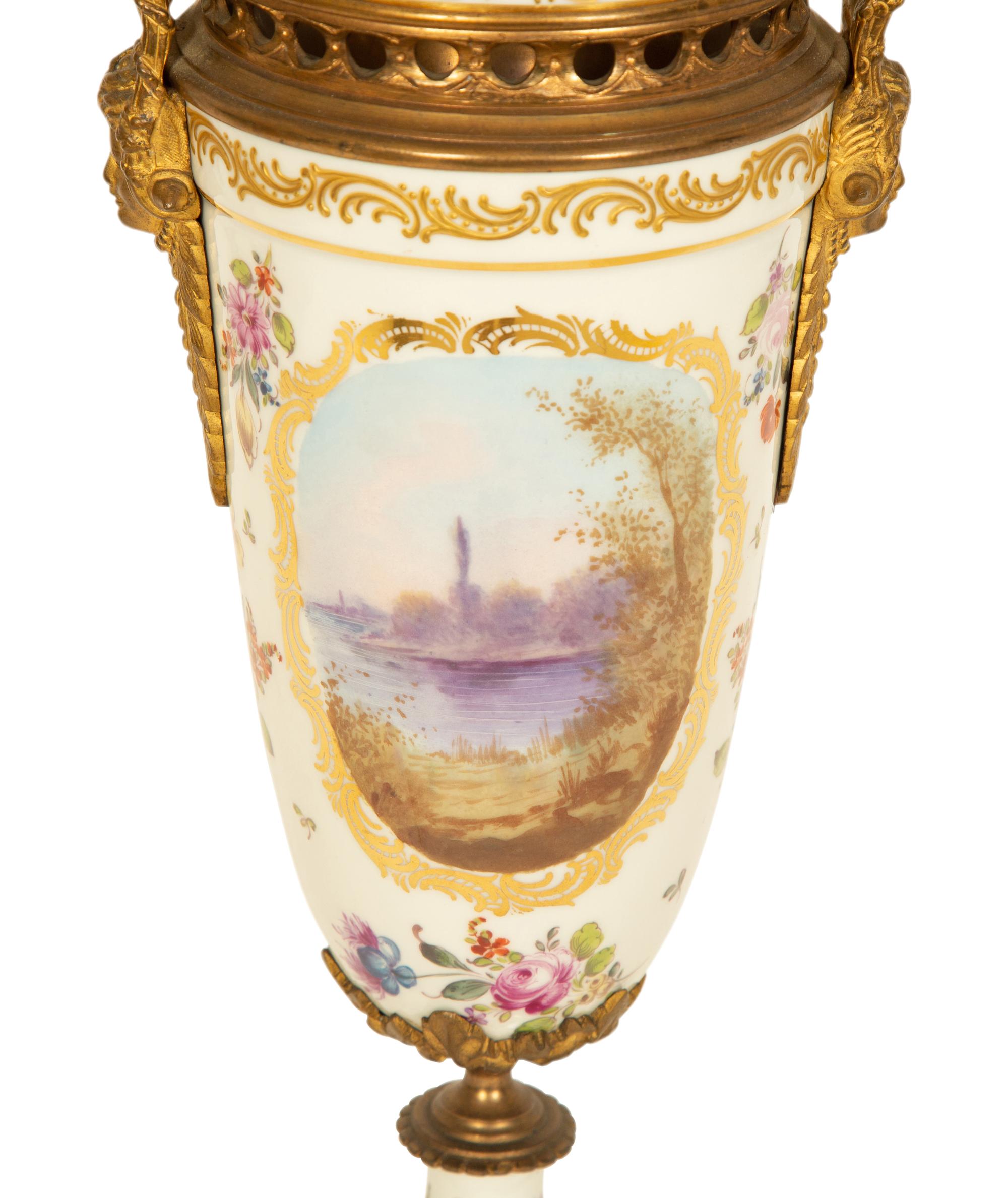A Sevres Style Gilt Metal Mounted Porcelain Urn