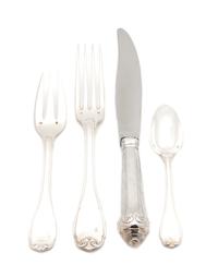 A Silver Flatware Service, Puiforcat, Paris, France, Vauban pattern, comprising: 9 dinner forks 9 salad forks 9 dinner knives 8 teaspoo