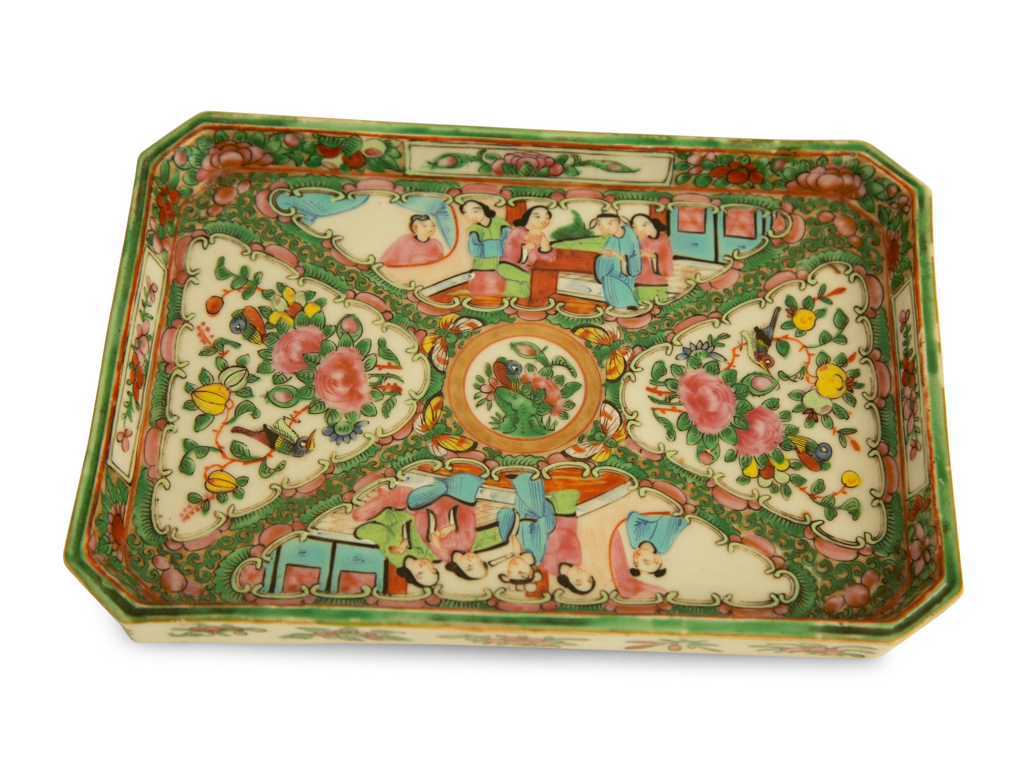 A Collection of Chinese Rose Medallion Porcelain Table Articles