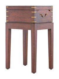 An English Brass-Inlaid Mahogany Game Box on Stand