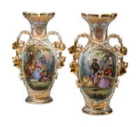 A Pair of Old Paris Porcelain Vases with Courtship Scenes