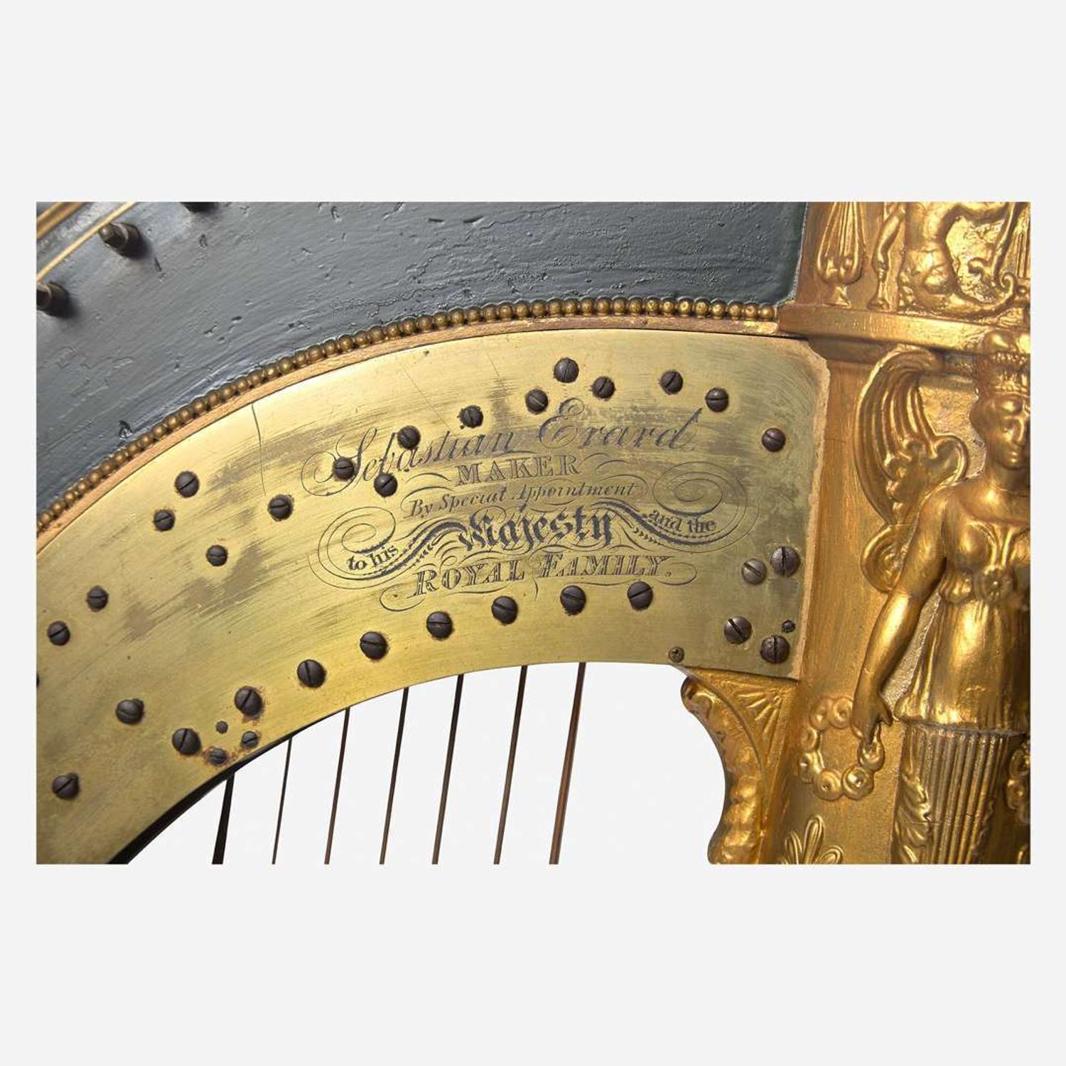 A Sebastian Erard Parcel Gilt and Green-Painted Harp 19th century