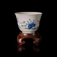 A Chinese Famille Verte 'Crab Apple' Month Cup 五彩芙蓉花神盃