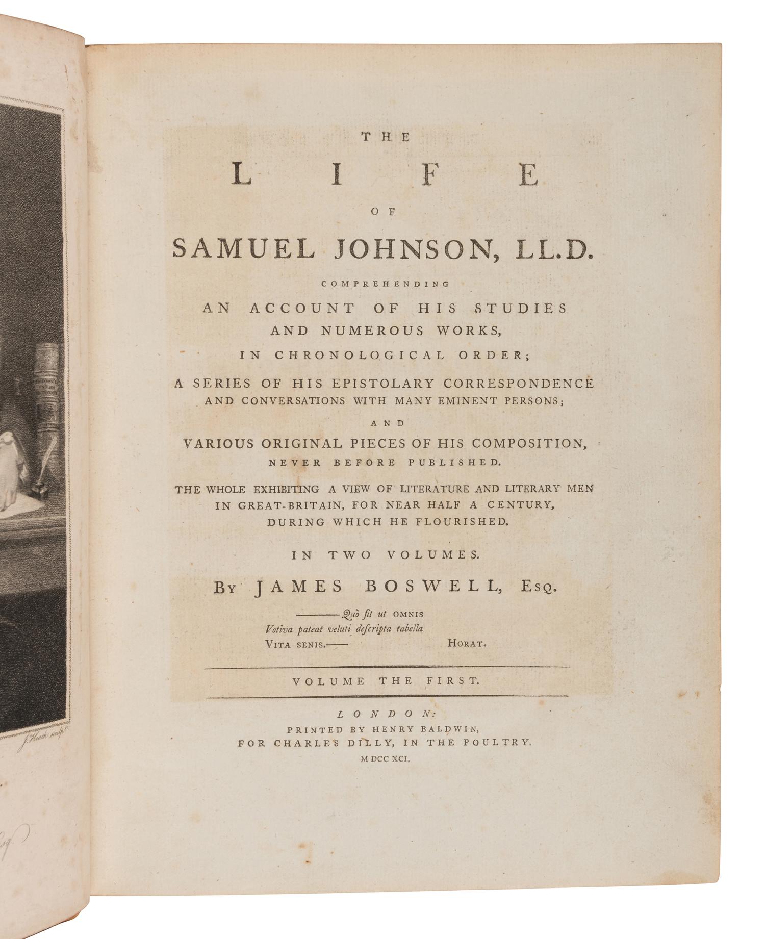 BOSWELL, James (1740-1795). The Life of Samuel Johnson . London: Henry Baldwin for Charles Dilly, 1791.