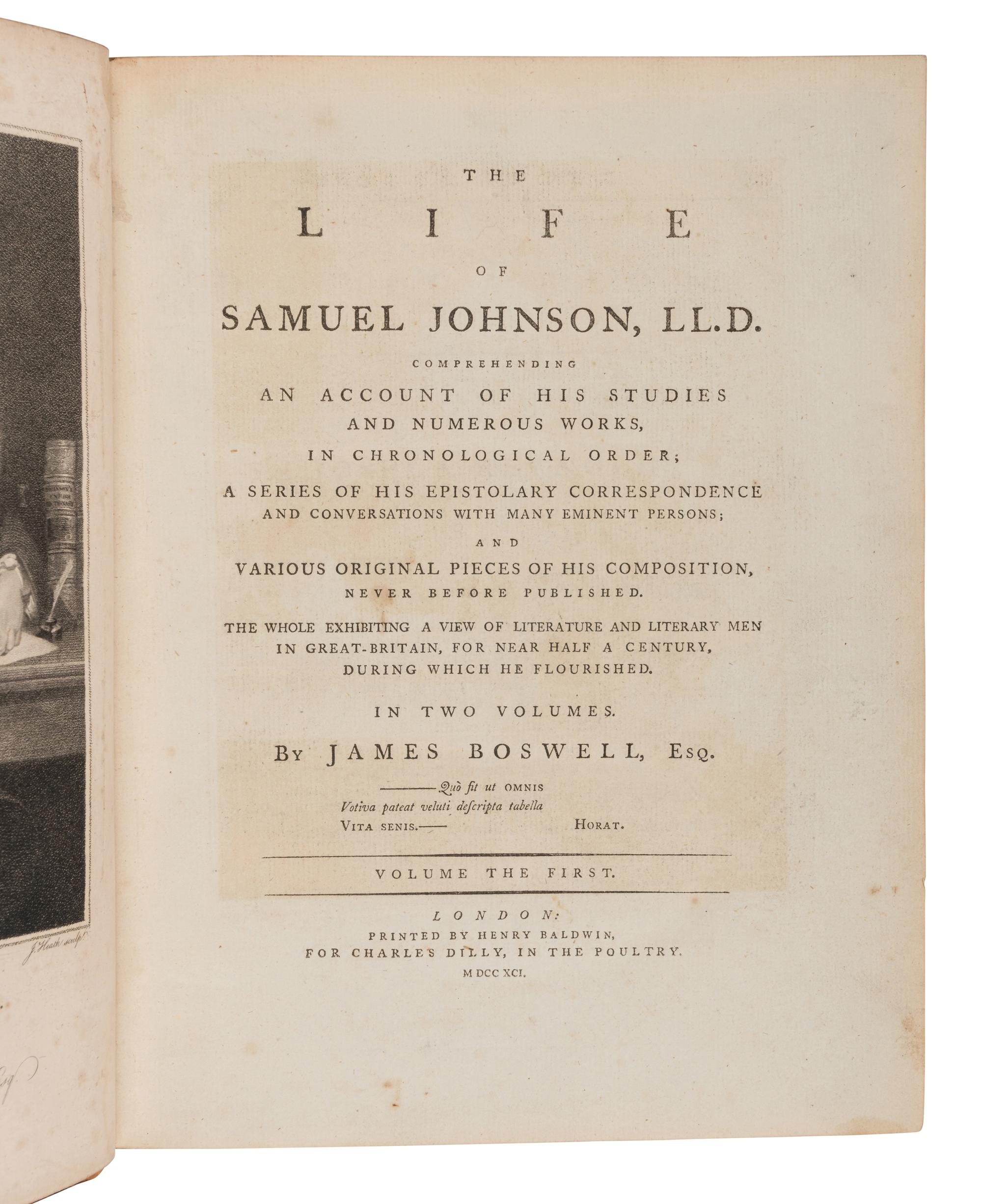 BOSWELL, James (1740-1795). The Life of Samuel Johnson . London: Henry Baldwin for Charles Dilly, 1791.