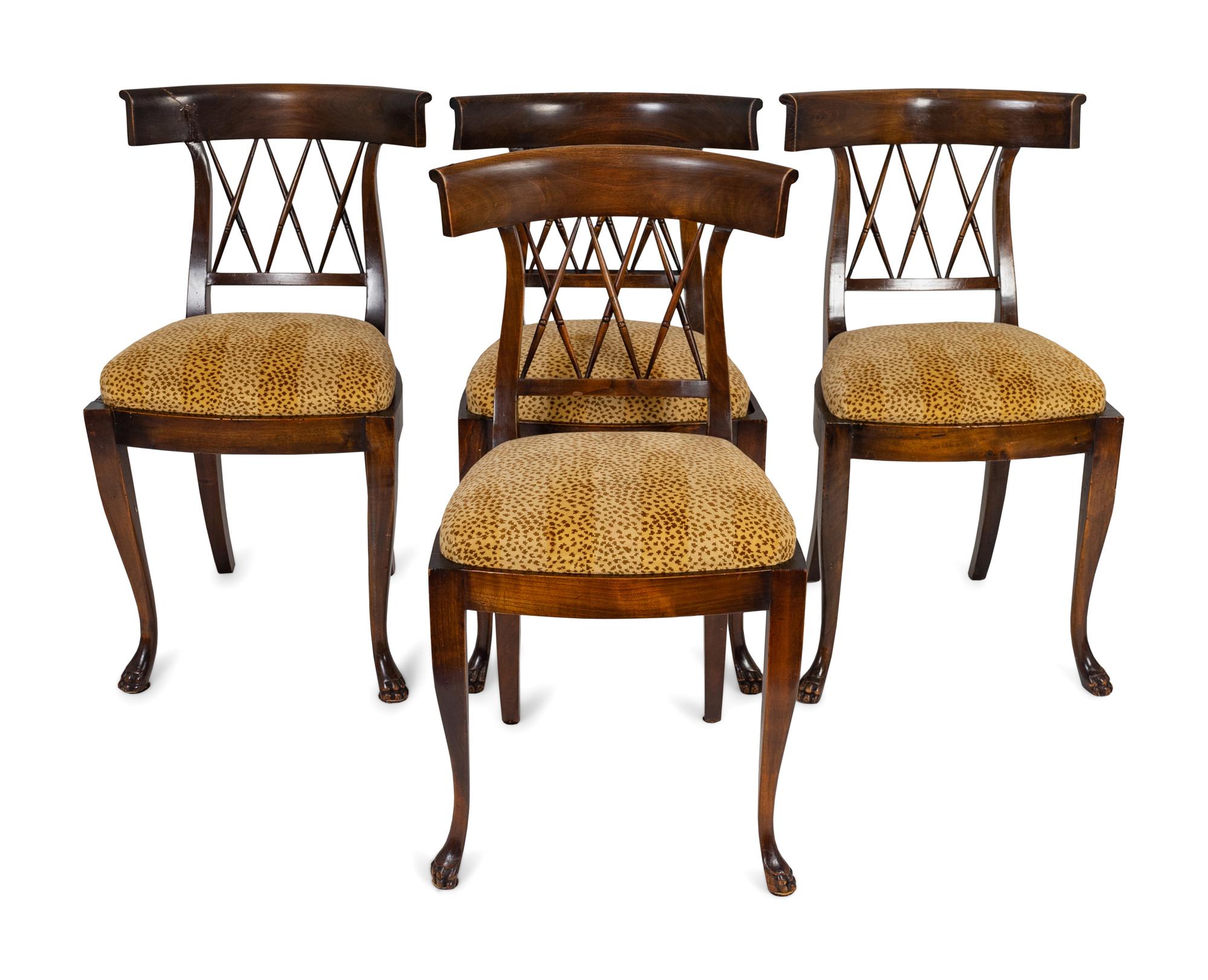 Four Italian Directoire Style Walnut Side Chairs