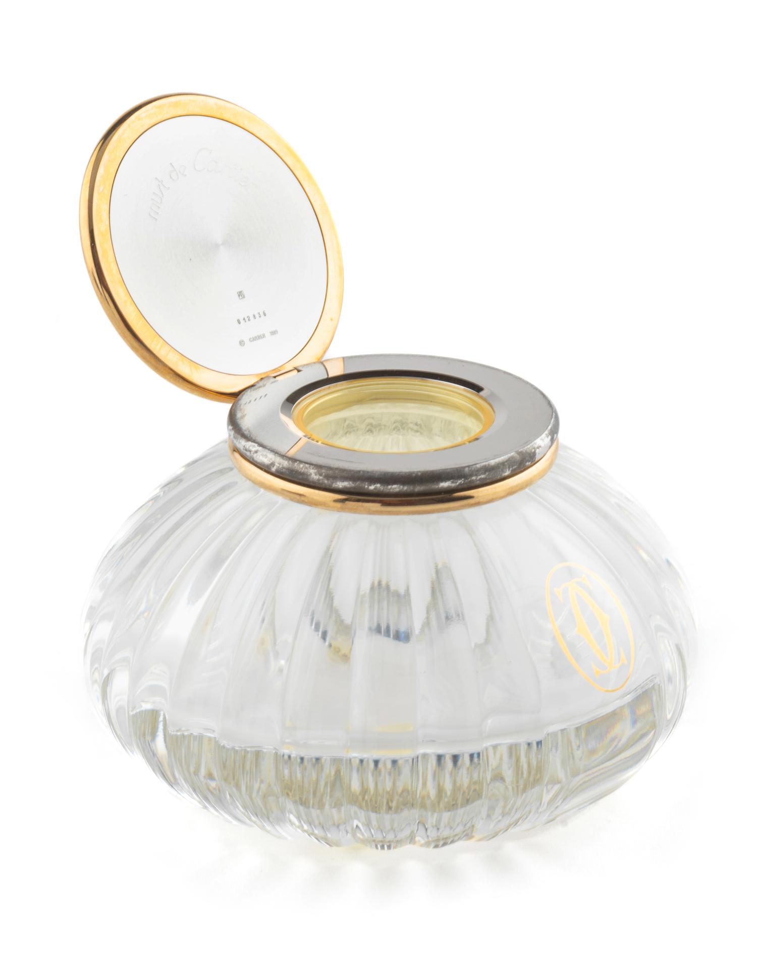 A Cartier Must de Cartier Glass and Gilt-Metal Mounted Inkwell