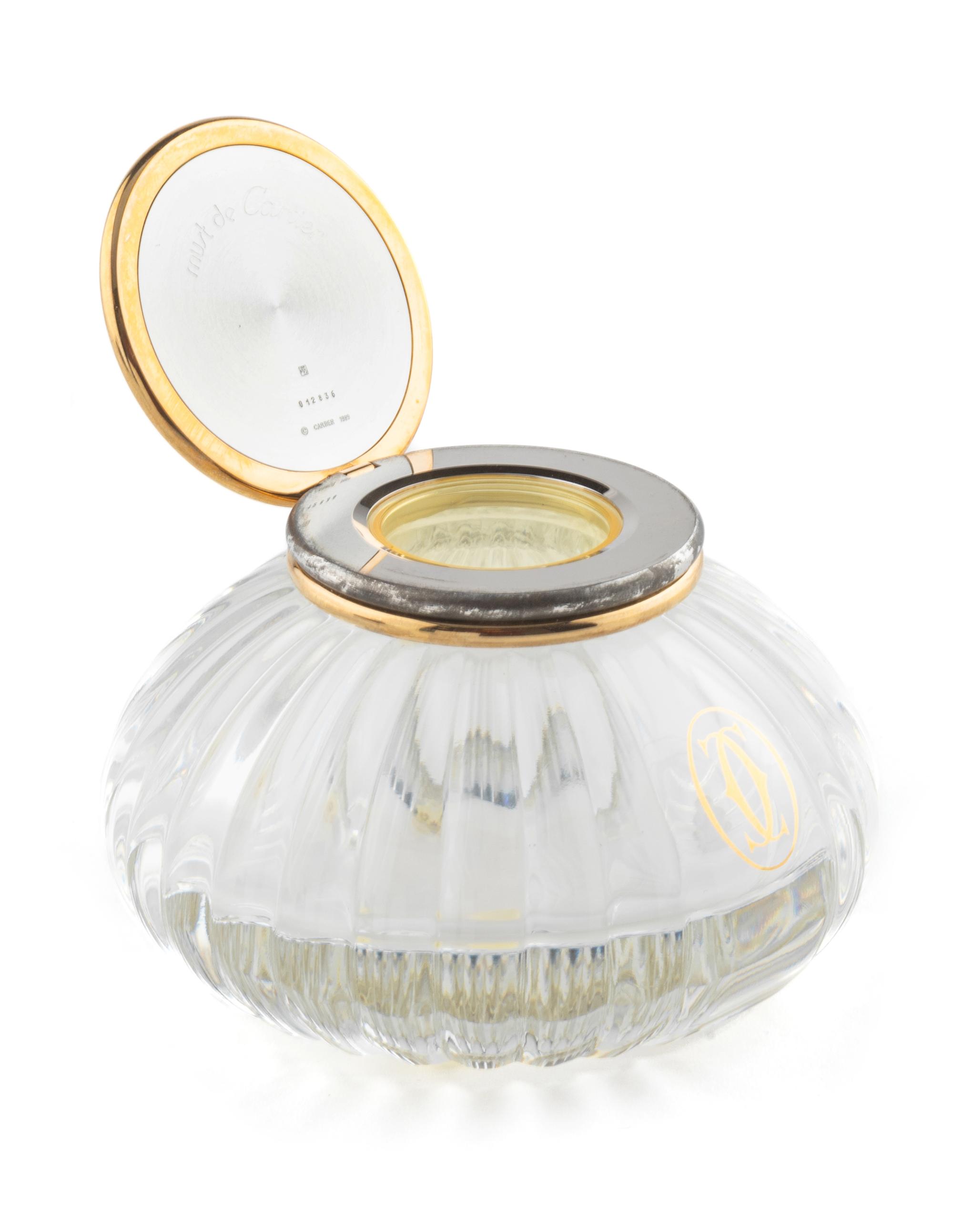 A Cartier Must de Cartier Glass and Gilt-Metal Mounted Inkwell