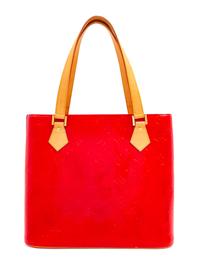 A Louis Vuitton Red Vernis Houston Tote Bag, 10" H x 11.5" W x 5" D; Strap drop: 7".
