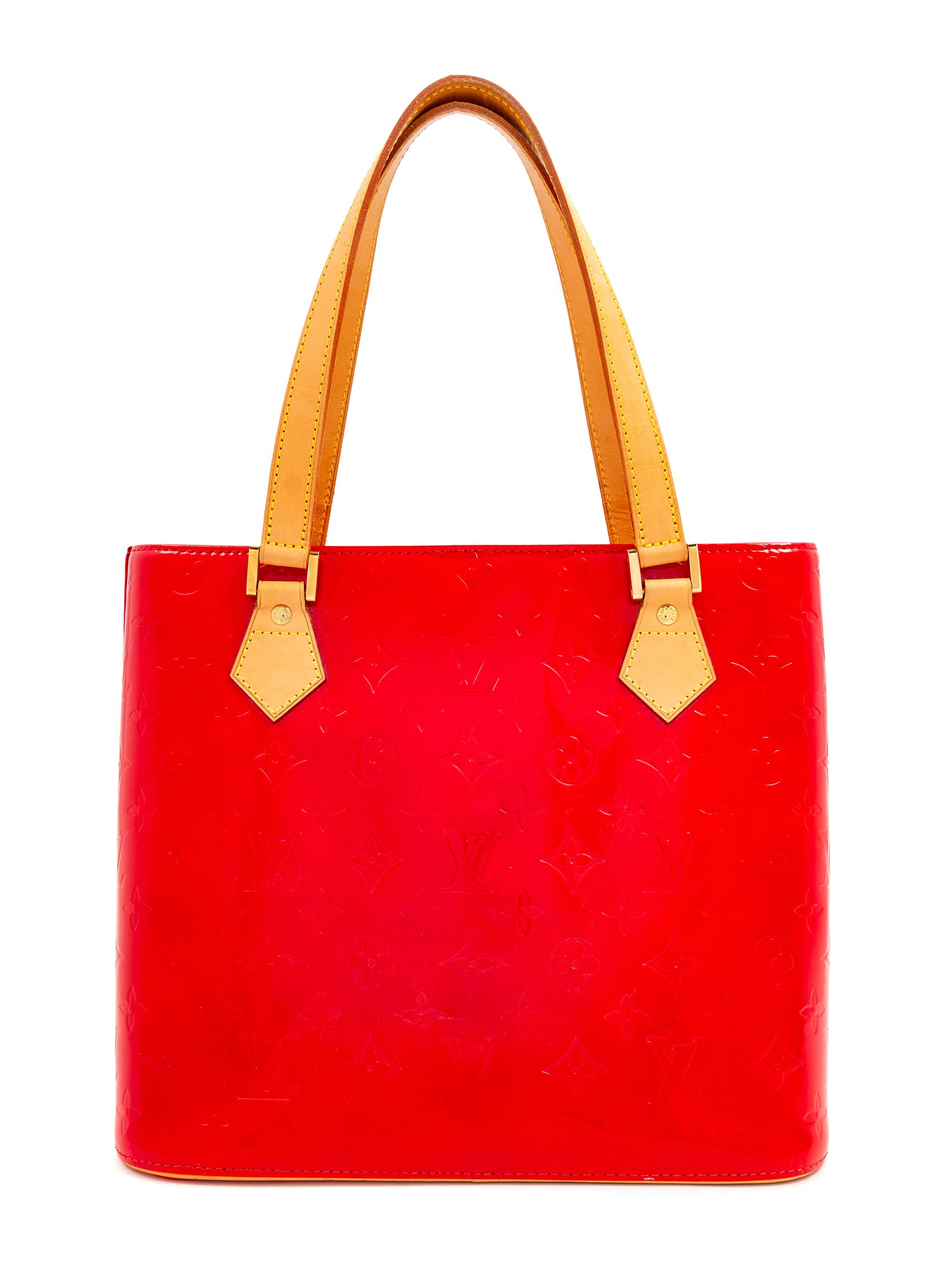 A Louis Vuitton Red Vernis Houston Tote Bag, 10" H x 11.5" W x 5" D; Strap drop: 7".