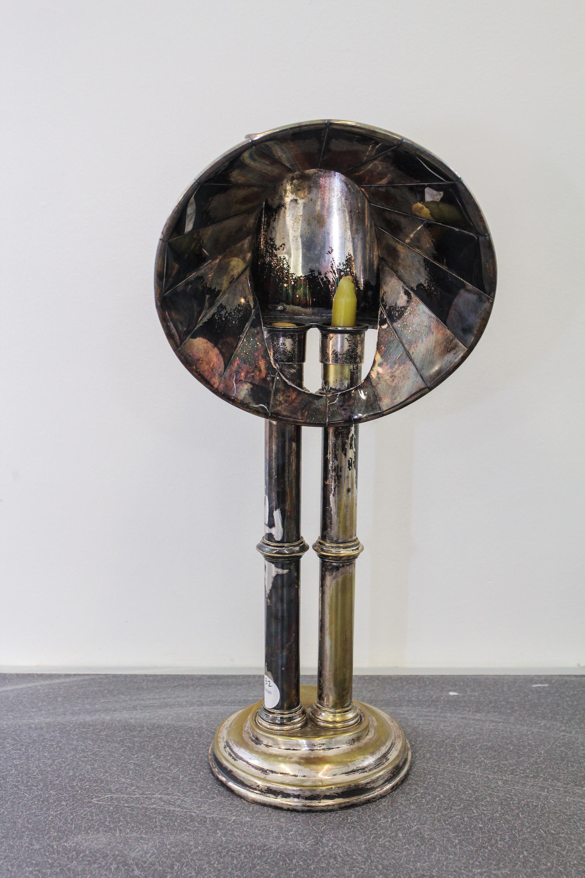 A Silver-Plate Two-Light Student Lamp Height 18 1/2 inches. — 19TH CENTURY