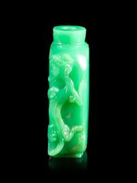 A Chinese Green Glass 'Chilong' Snuff Bottle