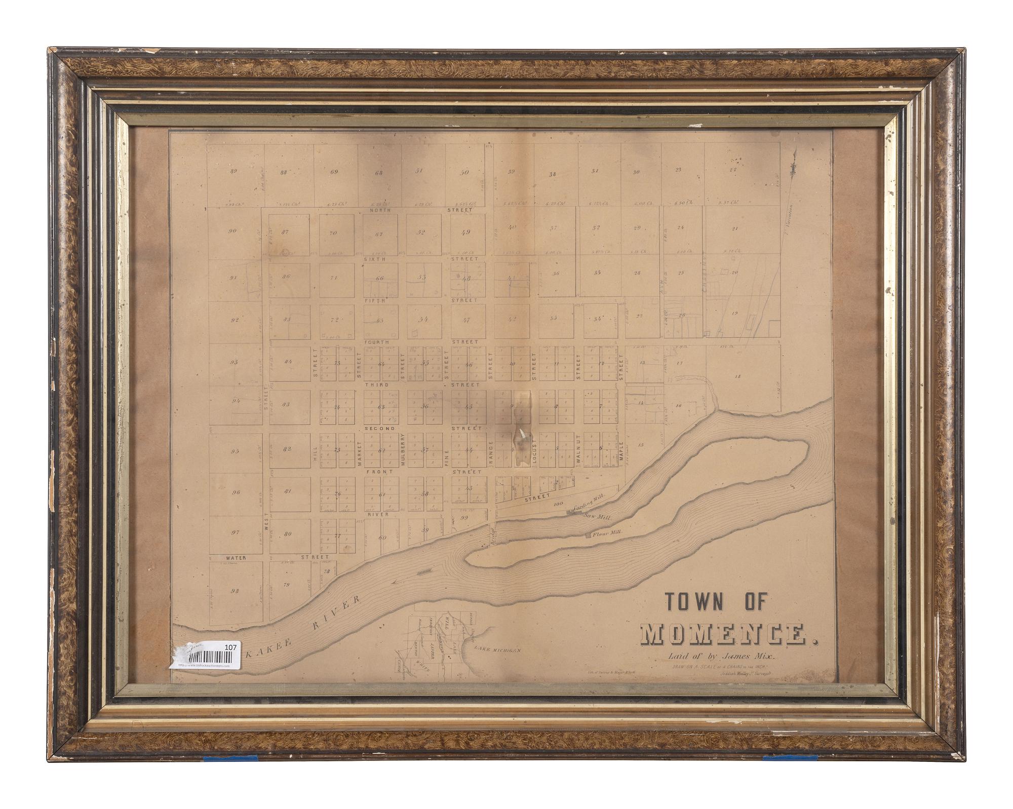 [MAPS & ATLASES]. Town of Momence. Laid of by James Mix. N.p., n.d.