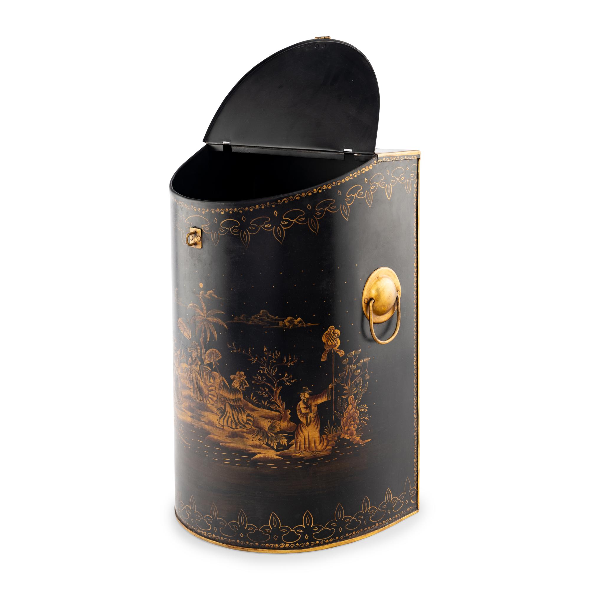 A Chinoiserie Painted Tole Fireplace Bin