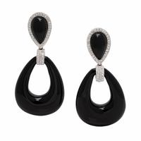 Onyx, Diamond, and White Gold Earrings